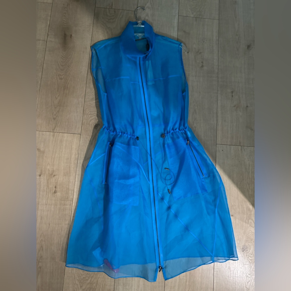 Elie Tahari Blue Mesh Vest With Sinched Waist Xl New Vibrant Blue Sheer